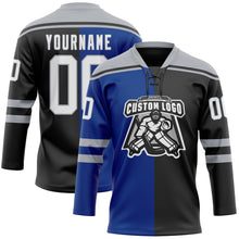 Charger l'image dans la galerie, Custom Black White Royal-Gray Split Fashion Hockey Lace Neck Jersey

