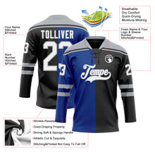 Charger l'image dans la galerie, Custom Black White Royal-Gray Split Fashion Hockey Lace Neck Jersey
