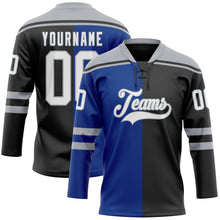 Charger l'image dans la galerie, Custom Black White Royal-Gray Split Fashion Hockey Lace Neck Jersey
