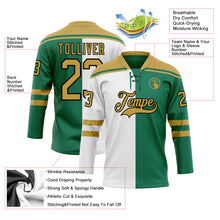 Load image into Gallery viewer, Custom Kelly Green Old Gold Black-White Split Fashion Hockey Lace Neck Jersey
