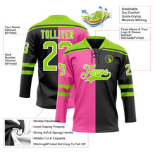 Charger l'image dans la galerie, Custom Black Neon Green Pink-White Split Fashion Hockey Lace Neck Jersey
