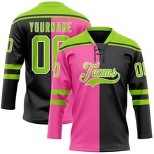 Charger l'image dans la galerie, Custom Black Neon Green Pink-White Split Fashion Hockey Lace Neck Jersey
