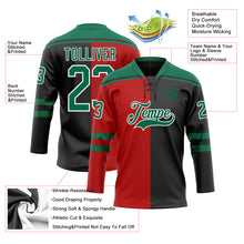 Charger l'image dans la galerie, Custom Black Kelly Green Red-White Split Fashion Hockey Lace Neck Jersey
