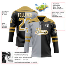 Charger l'image dans la galerie, Custom Black Old Gold Gray-White Split Fashion Hockey Lace Neck Jersey
