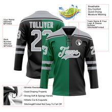 Load image into Gallery viewer, Custom Black Gray Kelly Green-White Split Fashion Hockey Lace Neck Jersey
