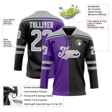 Charger l'image dans la galerie, Custom Black Gray Purple-White Split Fashion Hockey Lace Neck Jersey
