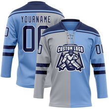 Загрузить изображение в средство просмотра галереи, Custom Powder Blue Navy Gray-White Split Fashion Hockey Lace Neck Jersey
