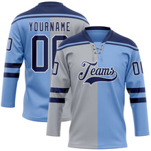 Загрузить изображение в средство просмотра галереи, Custom Powder Blue Navy Gray-White Split Fashion Hockey Lace Neck Jersey
