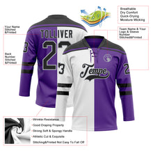 Laden Sie das Bild in den Galerie-Viewer, Custom Purple Black Gray-White Split Fashion Hockey Lace Neck Jersey
