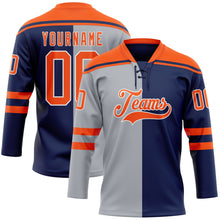 Charger l'image dans la galerie, Custom Navy Orange Gray-White Split Fashion Hockey Lace Neck Jersey

