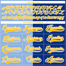 Загрузить изображение в средство просмотра галереи, Custom Royal Gold Light Blue-White Red-Royal Split Fashion Hockey Lace Neck Jersey
