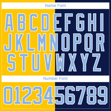 Charger l'image dans la galerie, Custom Navy Light Blue Yellow-White Split Fashion Hockey Lace Neck Jersey
