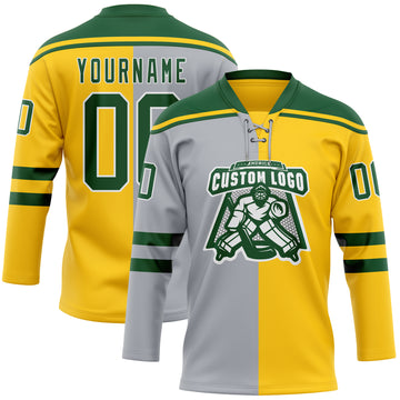 Custom Yellow Green Gray-White Split Fashion Hockey Lace Neck Jersey