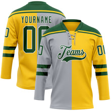 Charger l'image dans la galerie, Custom Yellow Green Gray-White Split Fashion Hockey Lace Neck Jersey
