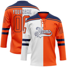 Charger l'image dans la galerie, Custom Orange White-Navy Split Fashion Hockey Lace Neck Jersey
