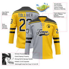Charger l'image dans la galerie, Custom Yellow Black Gray-White Split Fashion Hockey Lace Neck Jersey
