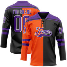 Charger l'image dans la galerie, Custom Black Purple Orange-White Split Fashion Hockey Lace Neck Jersey

