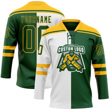 Загрузить изображение в средство просмотра галереи, Custom Green Gold-White Split Fashion Hockey Lace Neck Jersey
