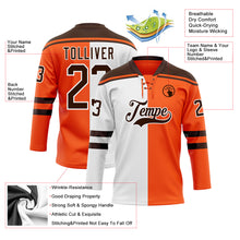 Laden Sie das Bild in den Galerie-Viewer, Custom Orange Brown-White Split Fashion Hockey Lace Neck Jersey
