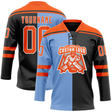Charger l'image dans la galerie, Custom Black Orange Powder Blue-White Split Fashion Hockey Lace Neck Jersey
