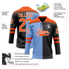 Charger l'image dans la galerie, Custom Black Orange Powder Blue-White Split Fashion Hockey Lace Neck Jersey
