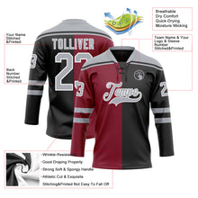 Load image into Gallery viewer, Custom Black Gray Crimson-White Split Fashion Hockey Lace Neck Jersey
