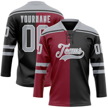 Load image into Gallery viewer, Custom Black Gray Crimson-White Split Fashion Hockey Lace Neck Jersey
