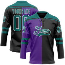 Load image into Gallery viewer, Custom Black Teal Purple-White Split Fashion Hockey Lace Neck Jersey
