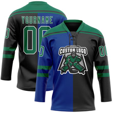 Charger l'image dans la galerie, Custom Black Kelly Green Royal-White Split Fashion Hockey Lace Neck Jersey
