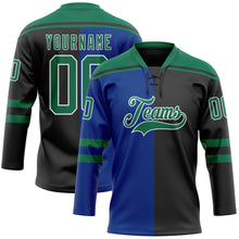Charger l'image dans la galerie, Custom Black Kelly Green Royal-White Split Fashion Hockey Lace Neck Jersey
