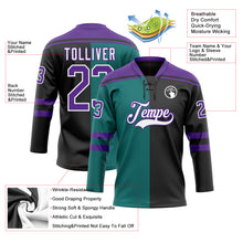 Load image into Gallery viewer, Custom Black Purple Teal-White Split Fashion Hockey Lace Neck Jersey
