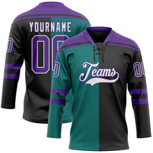 Load image into Gallery viewer, Custom Black Purple Teal-White Split Fashion Hockey Lace Neck Jersey
