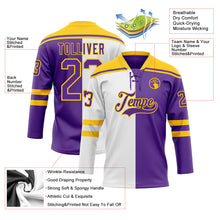 Charger l'image dans la galerie, Custom Purple White-Yellow Split Fashion Hockey Lace Neck Jersey
