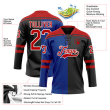 Laden Sie das Bild in den Galerie-Viewer, Custom Black Red Royal-White Split Fashion Hockey Lace Neck Jersey
