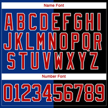 Laden Sie das Bild in den Galerie-Viewer, Custom Black Red Royal-White Split Fashion Hockey Lace Neck Jersey
