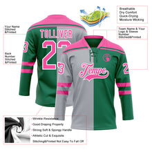 Laden Sie das Bild in den Galerie-Viewer, Custom Kelly Green Pink Gray-White Split Fashion Hockey Lace Neck Jersey
