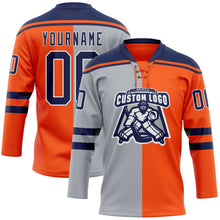 Laden Sie das Bild in den Galerie-Viewer, Custom Orange Navy Gray-White Split Fashion Hockey Lace Neck Jersey
