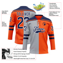 Laden Sie das Bild in den Galerie-Viewer, Custom Orange Navy Gray-White Split Fashion Hockey Lace Neck Jersey
