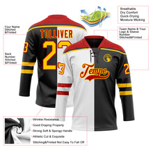 Charger l'image dans la galerie, Custom Black Yellow White-Red Split Fashion Hockey Lace Neck Jersey
