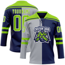 Charger l'image dans la galerie, Custom Navy Neon Green Gray-White Split Fashion Hockey Lace Neck Jersey
