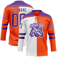 Charger l'image dans la galerie, Custom Orange Purple-White Split Fashion Hockey Lace Neck Jersey
