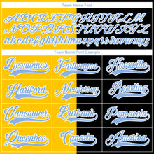 Load image into Gallery viewer, Custom Black Light Blue Yellow-White Split Fashion Hockey Lace Neck Jersey
