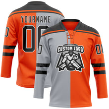Charger l'image dans la galerie, Custom Orange Black Gray-White Split Fashion Hockey Lace Neck Jersey
