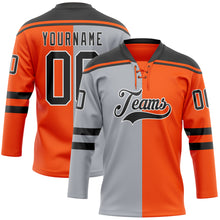 Charger l'image dans la galerie, Custom Orange Black Gray-White Split Fashion Hockey Lace Neck Jersey
