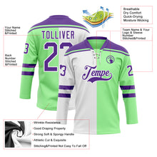 Laden Sie das Bild in den Galerie-Viewer, Custom Pea Green Purple-White Split Fashion Hockey Lace Neck Jersey
