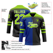 Laden Sie das Bild in den Galerie-Viewer, Custom Black Neon Green Royal-White Split Fashion Hockey Lace Neck Jersey
