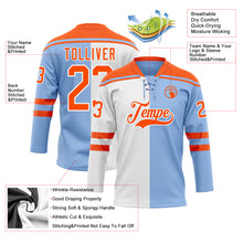 Load image into Gallery viewer, Custom Light Blue Orange-White Split Fashion Hockey Lace Neck Jersey
