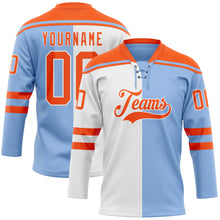 Load image into Gallery viewer, Custom Light Blue Orange-White Split Fashion Hockey Lace Neck Jersey
