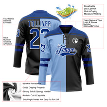 Laden Sie das Bild in den Galerie-Viewer, Custom Black Royal Light Blue-White Split Fashion Hockey Lace Neck Jersey
