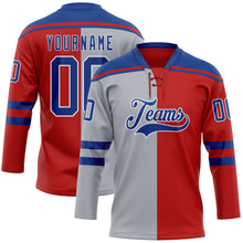 Load image into Gallery viewer, Custom Red Royal Gray-White Split Fashion Hockey Lace Neck Jersey
